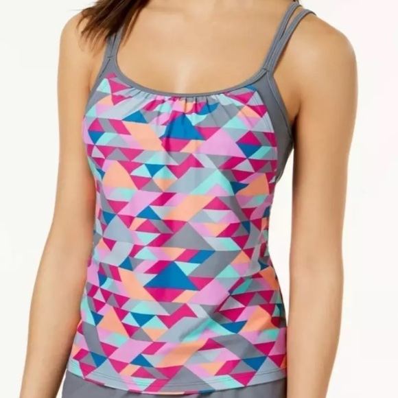 Gossip Go Triangle Printed Layered Tankini Top - Picture 1 of 4